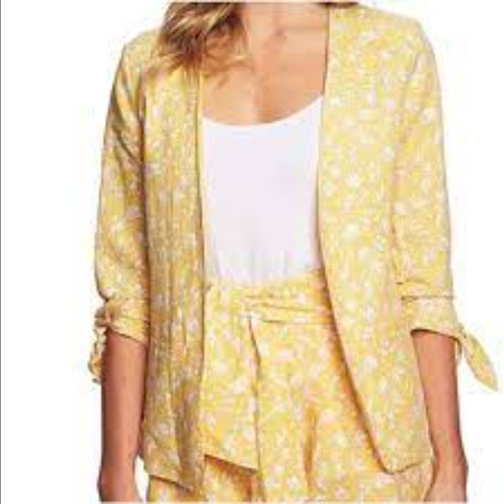 2/$30 CeCe Floral Open Front Linen Blend Blazer S